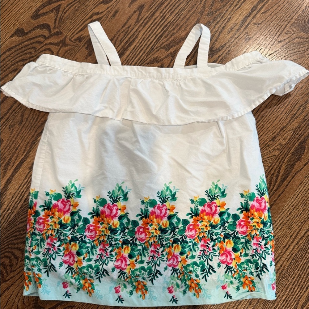 Janie and Jack Cream Off-Shoulder Top with Floral Embroidery